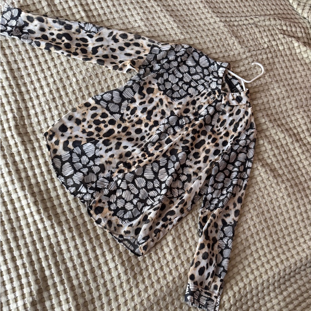 ASOS Long Sleeve Mixed Animal Print Sheer Blouse